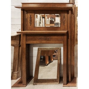 Tiger Wood Oak Mantel with Beveled Mirror