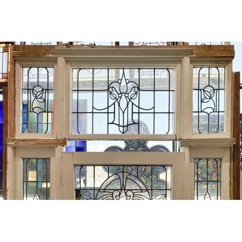 Leaded Glass Door with Side Lights + Transom From England