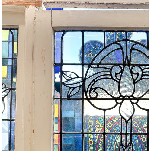 Leaded Glass Door with Side Lights + Transom From England