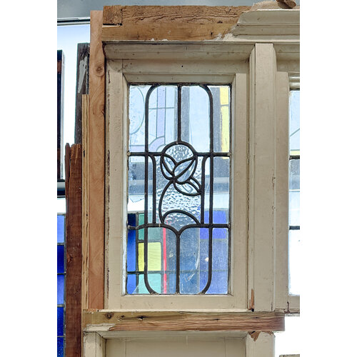 Leaded Glass Door with Side Lights + Transom From England