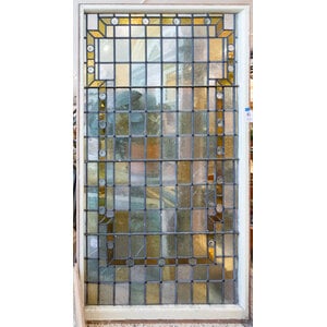 Large Amber + Sage + Rondels Stained Glass Window