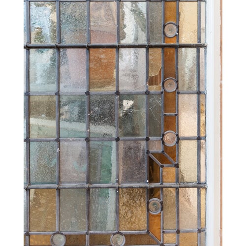 Large Amber + Sage + Rondels Stained Glass Window