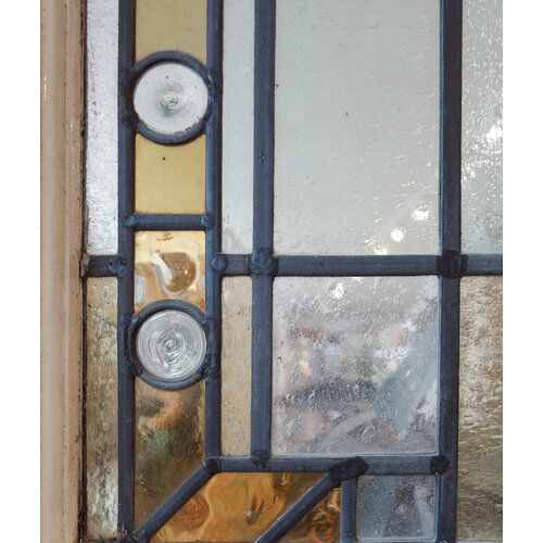 Large Amber + Sage + Rondels Stained Glass Window