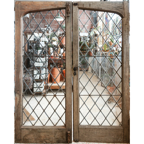 Diamond Leaded Glass Double Doors