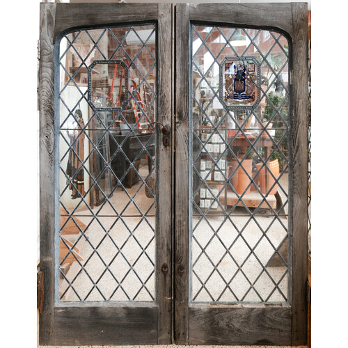 Hand Painted Crest with Diamond Leaded Double Doors from England