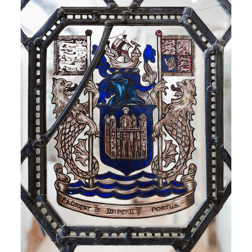 Hand Painted Crest with Diamond Leaded Double Doors from England