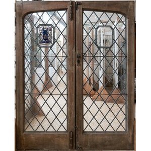Hand Painted Crest with Diamond Leaded Double Doors from England
