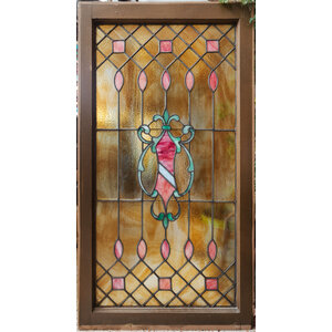 Fleur De Lis Pink and Amber Stained Glass Window
