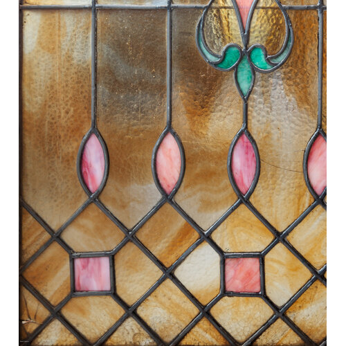 Fleur De Lis Pink and Amber Stained Glass Window