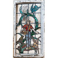 Feeding Birds - Hand Painted and Fired Stained Glass Casement Window
