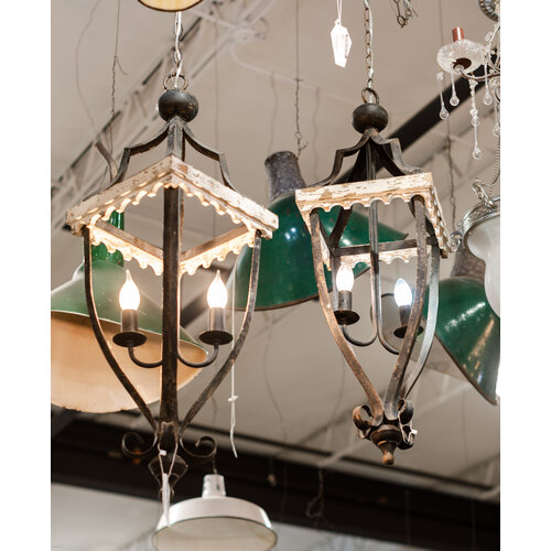 3 Socket Distressed Black & White Pendant Light