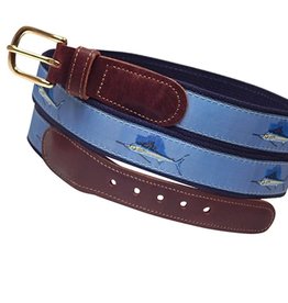 Preston SALE Preston Leather Navy Belt w/Lt Blue Sailfish