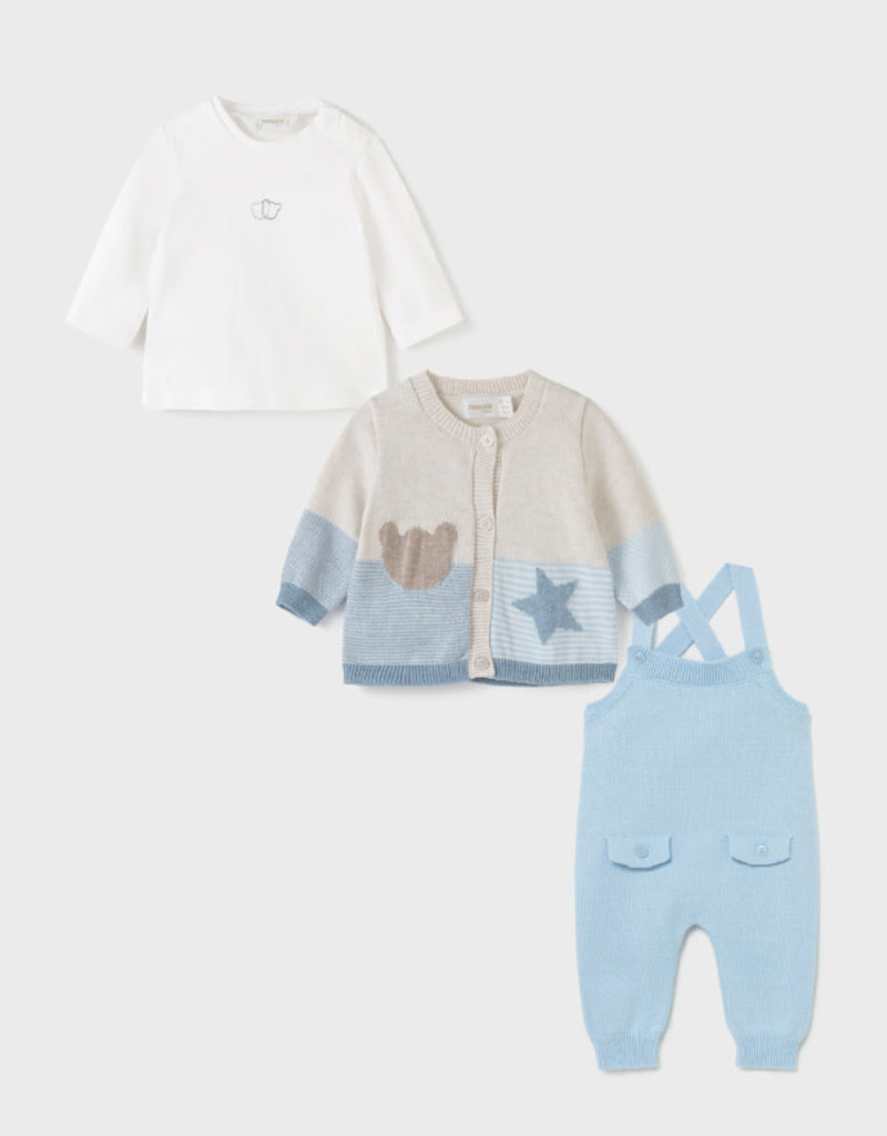 Mayoral Knit 3pc Sweater Dungarees Set