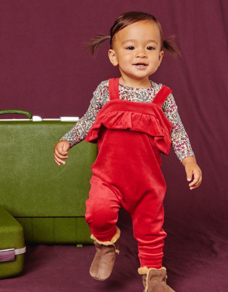Tea Collection Velour Ruffle Baby Romper Red Wagon