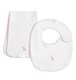 little english Bib n Burp Set Pink Giraffe