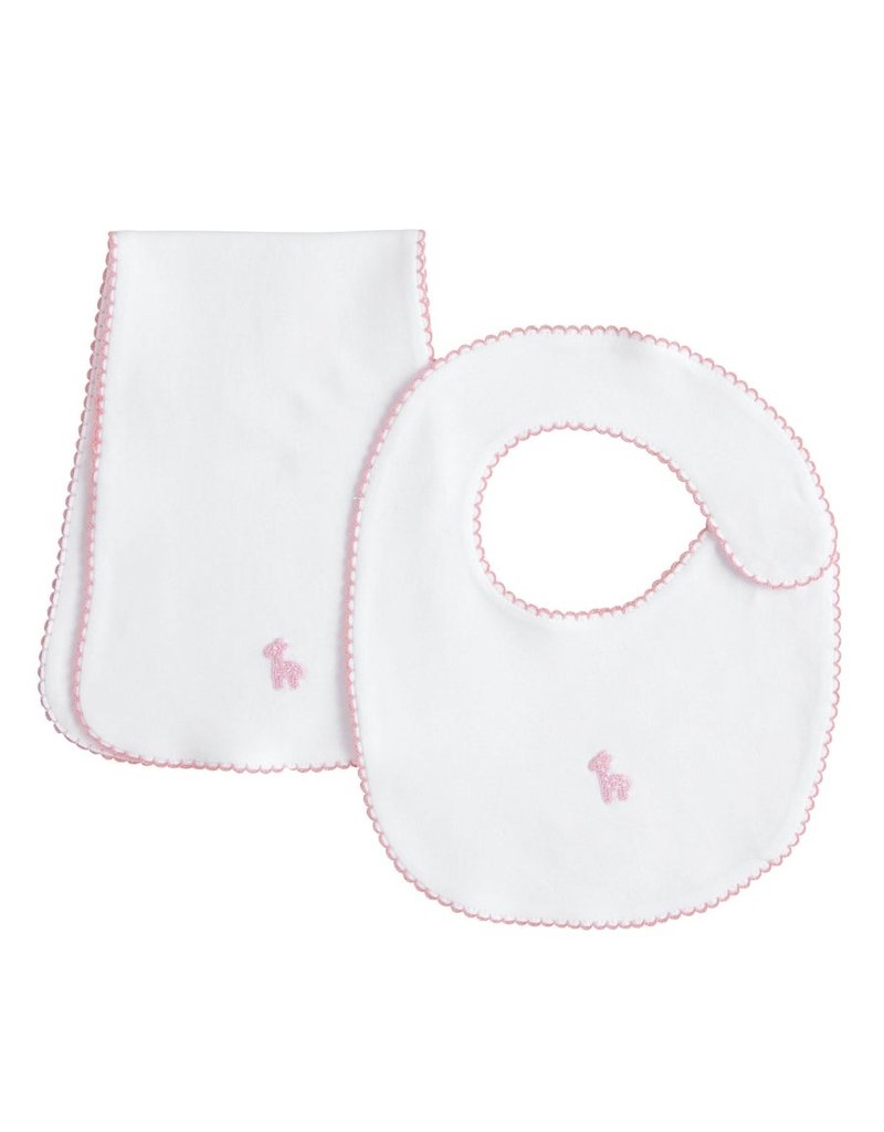 little english Bib n Burp Set Pink Giraffe