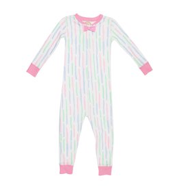 Noelle's Night Night Coverall White Sand Watercolor w/Hamptons Hot Pink