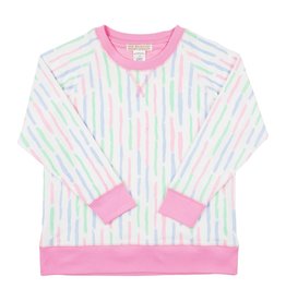 Cassidy Comfy Crewneck White Sand Watercolor w/Hamptons Hot Pink
