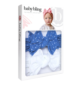 Baby Bling Bow 2pk Box Shab Set Denim Dot, White Dot