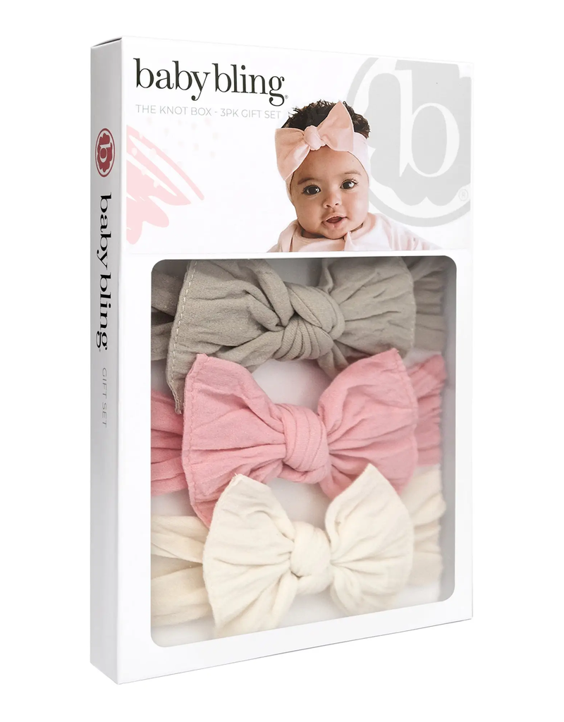 Baby Bling Bow 3 Pack Box Knot Set Mushroom, Zinnia, Oatmeal