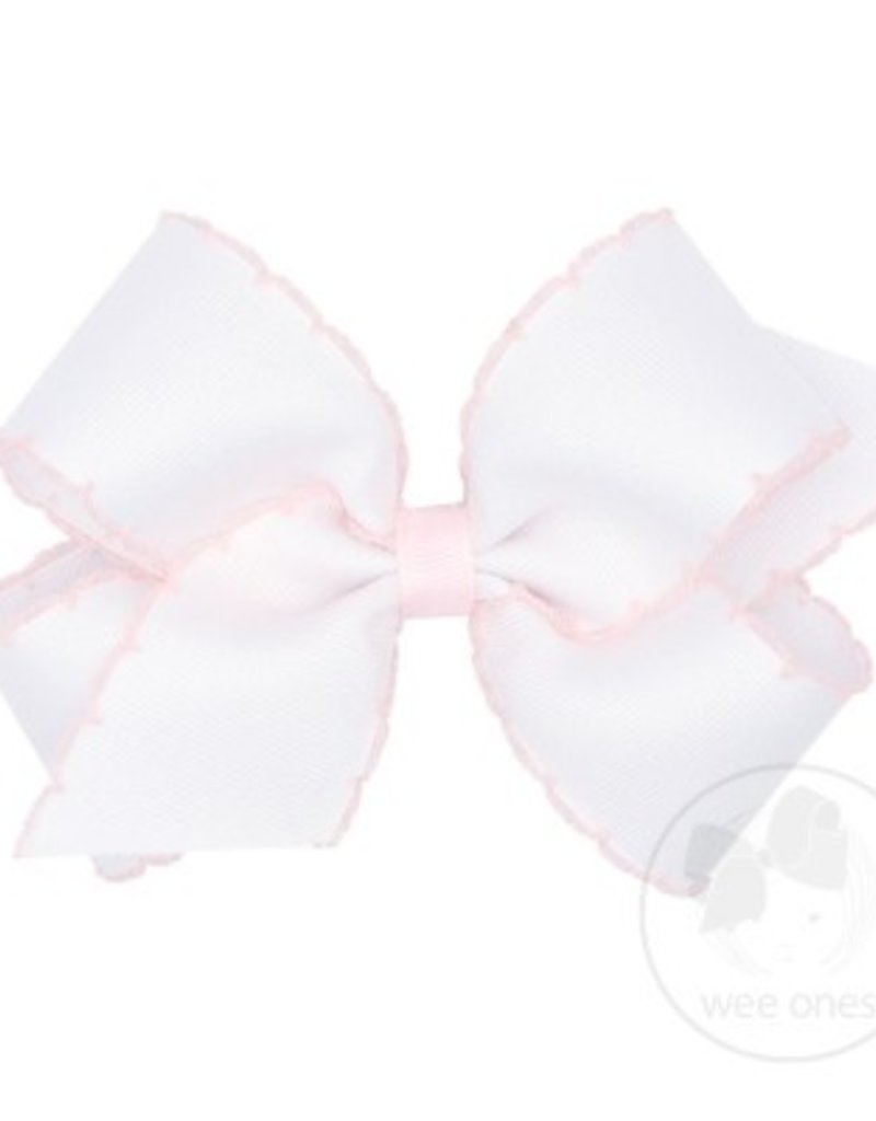 Wee Ones Med Bow w/Moonstitch White w/Powder Pink