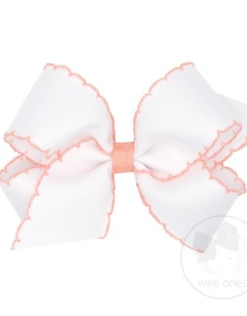 Wee Ones Med Bow w/Moonstitch White w/Peach