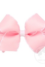 Wee Ones Med Bow w/Moonstitch Lt Pink w/Wht