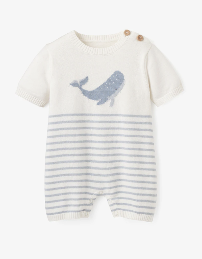 Elegant Baby Whale Striped Knit Shortall