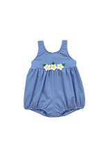 Florence Eiseman Blue Seersucker Bubble Swimsuit w/Flowers