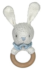 Zubels Bunny Blue Crochet Wood Ring Rattle