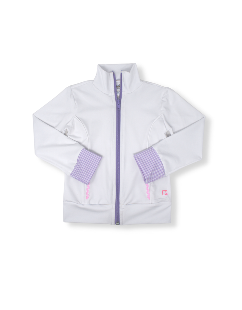 White and purple jacket, comfortable and elegant.