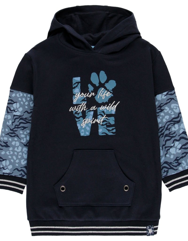 Boboli Fleece Navy Hoodie Dress w/Leopard Print