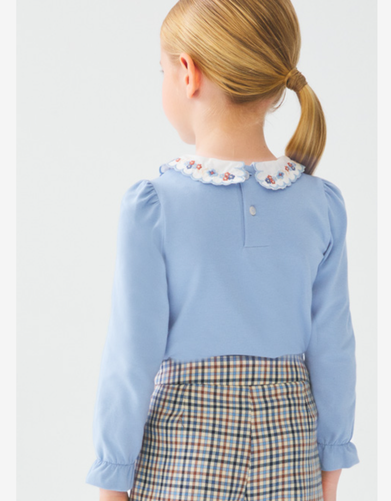 Abel & Lula Blue L/S Shirt w/Embroidered Collar