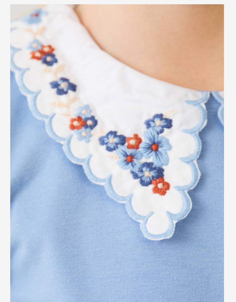 Abel & Lula Blue L/S Shirt w/Embroidered Collar