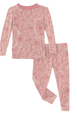 Kickee Pants Print LS Pajama Set Peach Blossom Lace