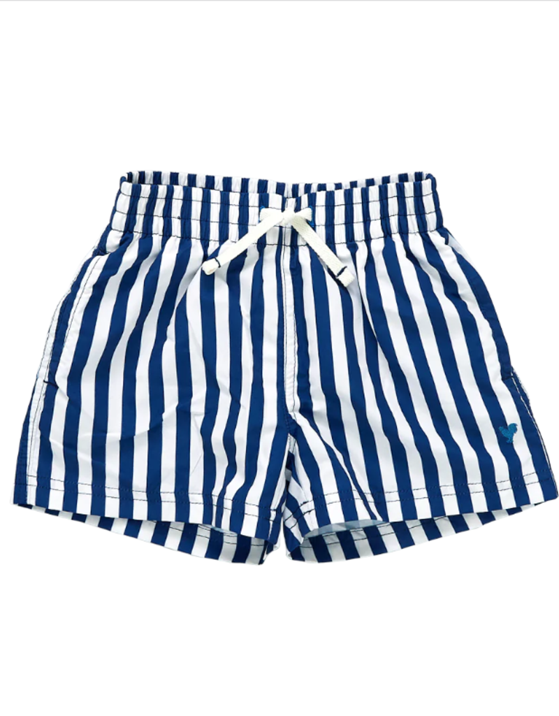 Pink Chicken baby boys swim trunks navy stripe