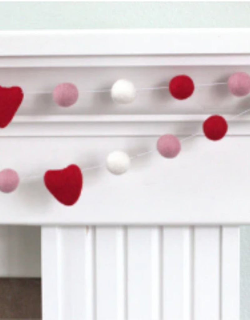 Valentines Day Garland Red Baby Pink White Balls Hearts