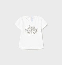 Mayoral SALE White S/S Tee w/Gold Heart Print