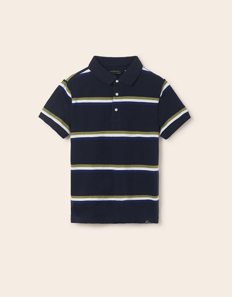Mayoral Navy S/S Polo w/White Lime Stripes