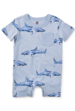 Tea Collection Pocket Shortie Baby Romper Whale Sharks