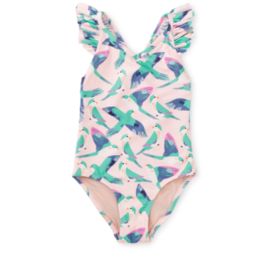 Tea Collection Ruffle One pc Swimsuit Parrot Polka