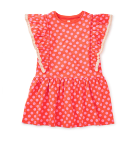 Tea Collection Crochet Trim Ruffle Dress Polka Dots in Red
