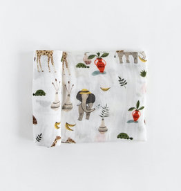 little unicorn Deluxe Muslin Swaddle Blanket - Safari Social
