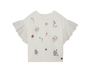 Deux Par Deux Organic Eyelet Sleeve Top - Off White Deux Par Deux Organic Eyelet Sleeve Top - Off White