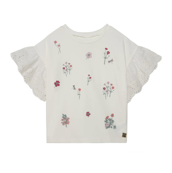Deux Par Deux Organic Eyelet Sleeve Top - Off White Deux Par Deux Organic Eyelet Sleeve Top - Off White
