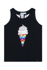 Deux par Deux Black Tank Top w/Back Straps and Ice Cream Applique