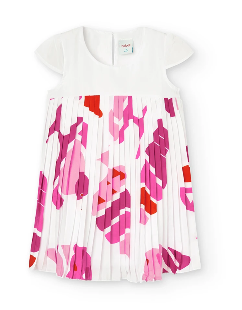 Boboli White/Pink Pleated Dress