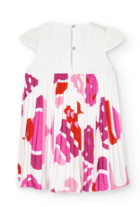 Boboli White/Pink Pleated Dress