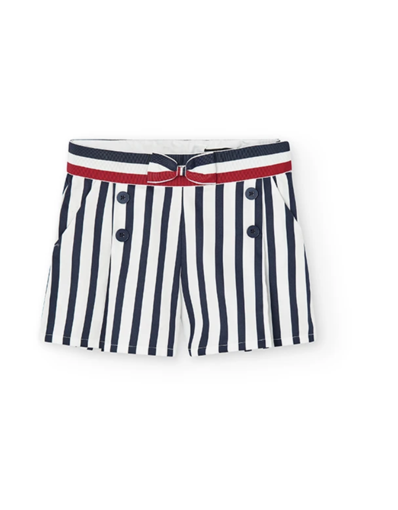 Boboli Stretch Satin Navy White Striped Shorts