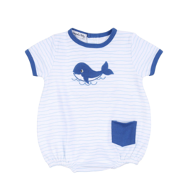 Magnolia Baby SALE BLUE WHALE APPLIQUE NAVY S/S BUBBLE